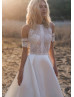 Ivory Lace Satin Boho Wedding Dress